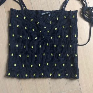 Zara Navy & Yellow Polka Dot Top